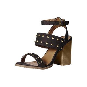 Qupid Brammer-30 Black Sassy Studded Chunky Heels